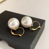 14K real gold electroplated round resin pearl ear buckle simple retro versatile earrings niche high-end earrings women