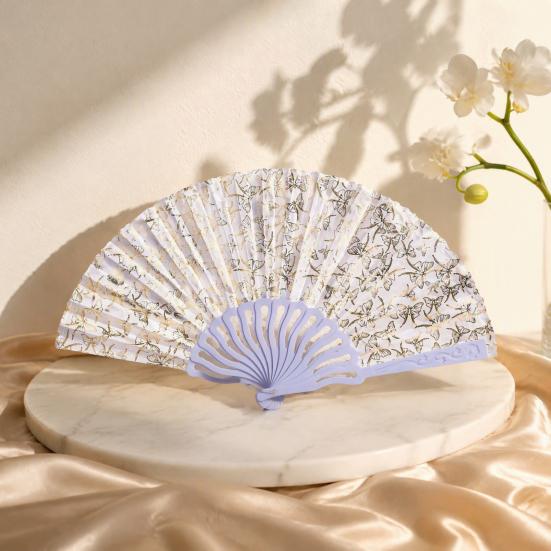 Compact Portable Fans Chinese Style Butterfly Folding Fan, Plastic Ribs Decorative Handheld Hand Held Summer Cooling Party Favors for Men Women