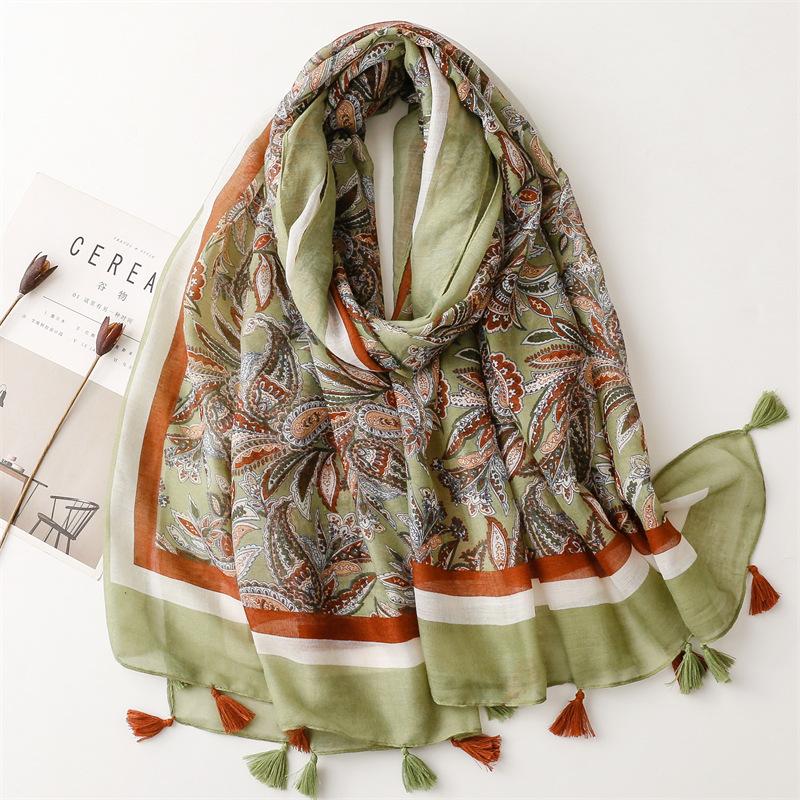 Women Fashion Bohemian Floral Patchwork Tassel Viscose Shawl Scarf Lady Print Soft Wrap Neck Snood Bufanda Muslim Hijab 180*90cm
