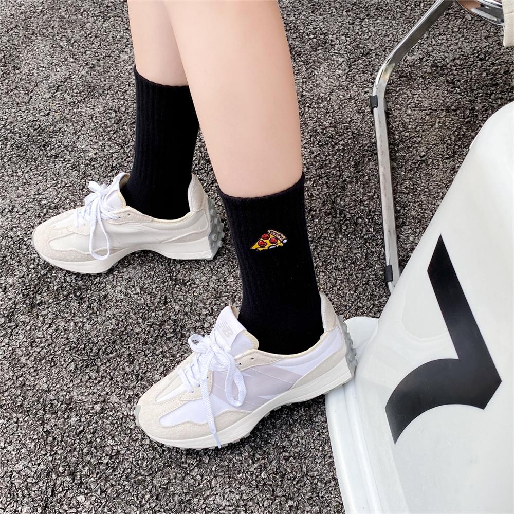 Warmer Winter Neu Lustige Stickerei Hamburger Pizza Muster Weiß Schwarz Grau Lässige Hipster Dicke Socken Weihnachtsgeschenk Dropship