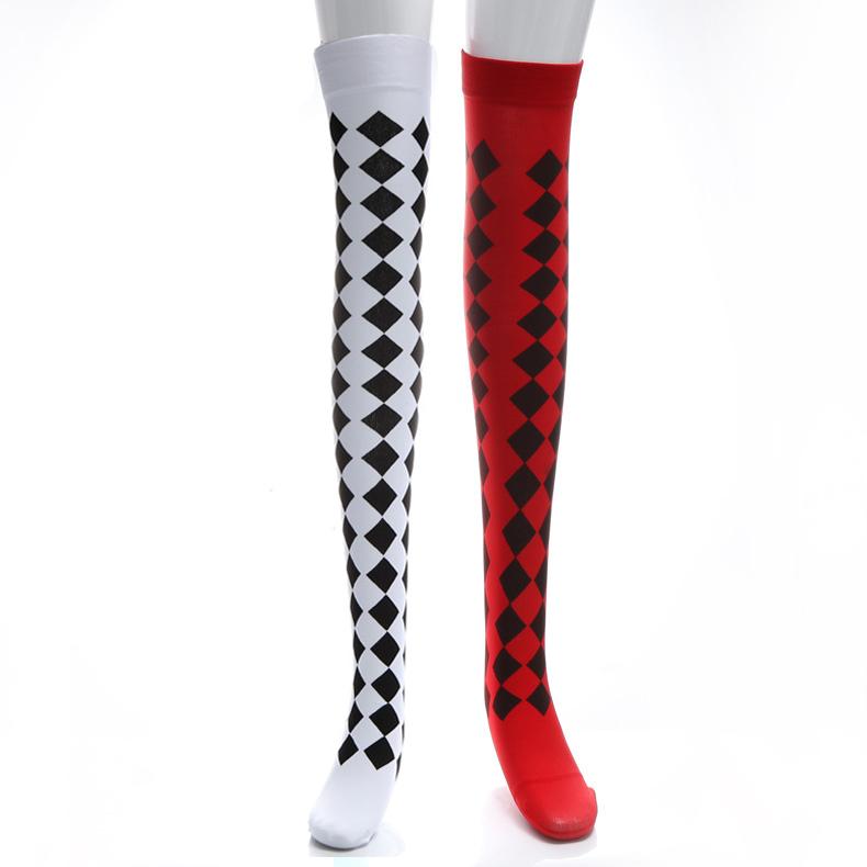 

Чулки красные, черные в клетку, женские забавные сексуальные гольфы до бедра, карнавальный костюм для косплея, аксессуары, чулки красный