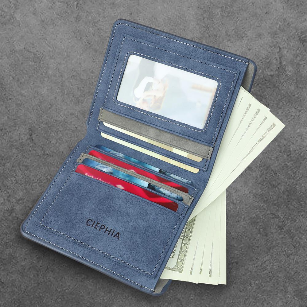 Men's Wallets Vintage Short Bifold Wallet with ID Window Deep Cash Pockets RFID Blocking Credit Card Holder Gifts