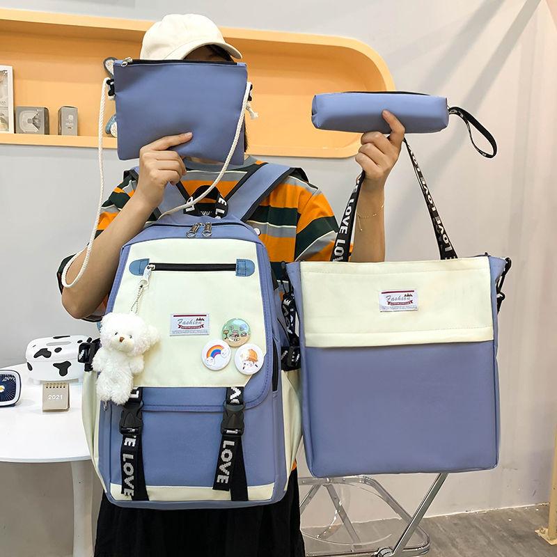 Fash Large-Capacity Primary School Junior High School Students Shoulders Backpack High School Five Sets of Multi-Compartment  Bag