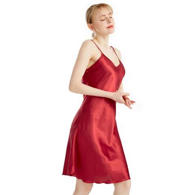 Îmbrăcăminte de casă din satin subțire de vară, de mărime mare, pentru femei, cămașă de noapte cu decolteu în V, culoare uni, îmbrăcăminte slim, până la genunchi