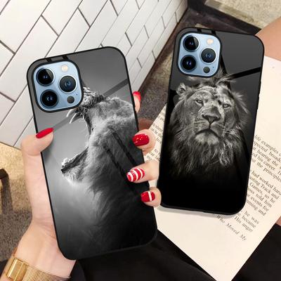 Animal Lion Phone Case For Iphone 14 13 11 12 Pro Max Mini Xs Xr X 7 8 6s Plus Se 2022 Luxury Tempered Glass Cover Coque Capa