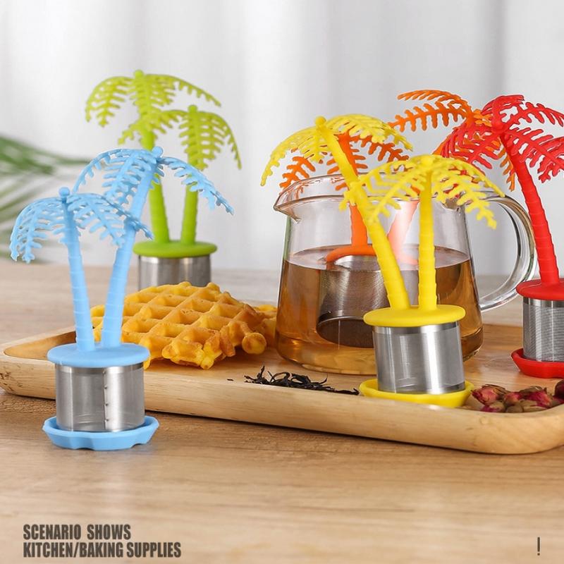 Edelstahl Kokospalme Tee-Ei Silikon Teefilter Filter Teesatz Aufbrüher Küchenzubehör Wiederverwendbare Siebwerkzeuge