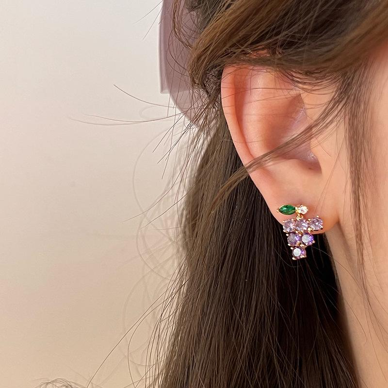 

S925 Silver Grape Rhinestone Stud Earrings: Elegant, Versatile, High-End Design for Women