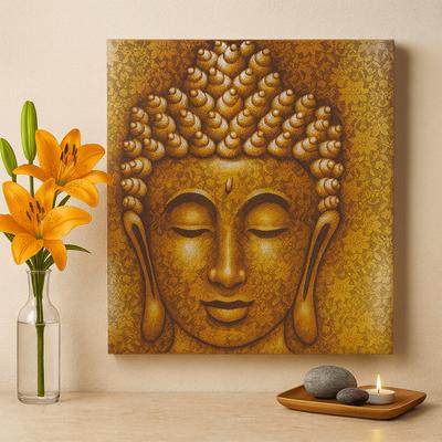 Buddha Canvas Wall Art, Gold Brocade 80x60cm