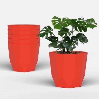 Hexa 6 Inch Pack of 6 Piece Plastic Plant Pot for Home Decor Indoor Plant Pots for Living Room Plastic Flower Pot for Garden (Red)