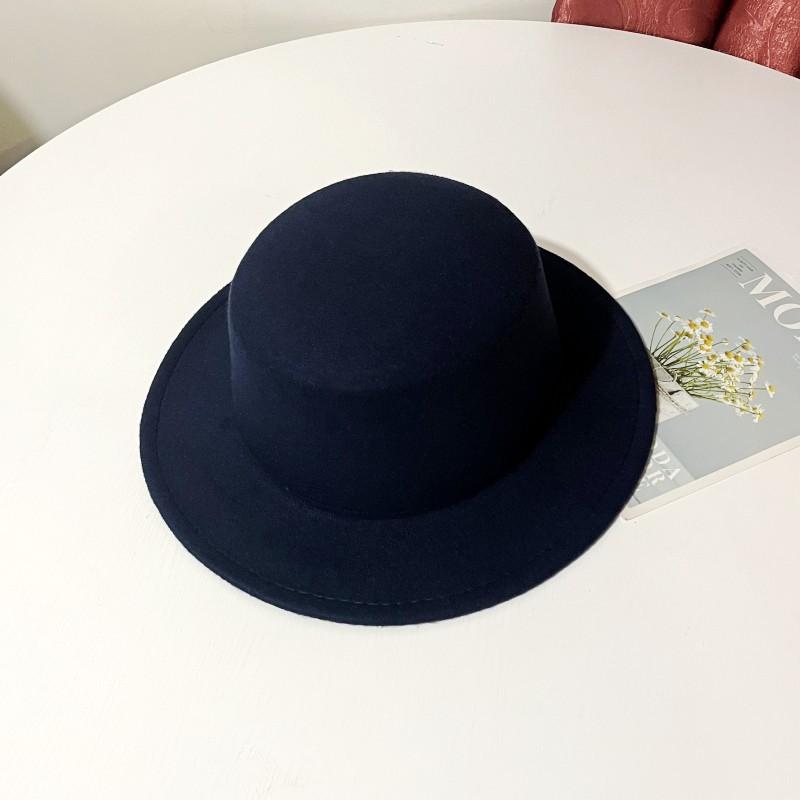 British Black Woolen Hat Men's Fashion Trendy Casual Versatile Stage Hat Men's Performance Flat Top Hat Women