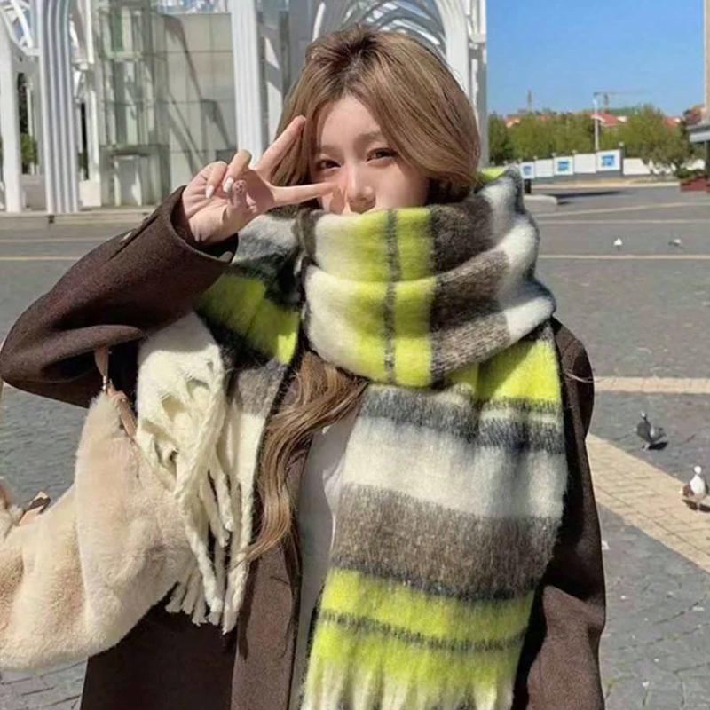 Winter Warm Maillard Scarfs for Women,Windproof Insulation Fashionable  Plaid Scarf,Long Blanket Scarf,Winter Fleece Shawls Wrap