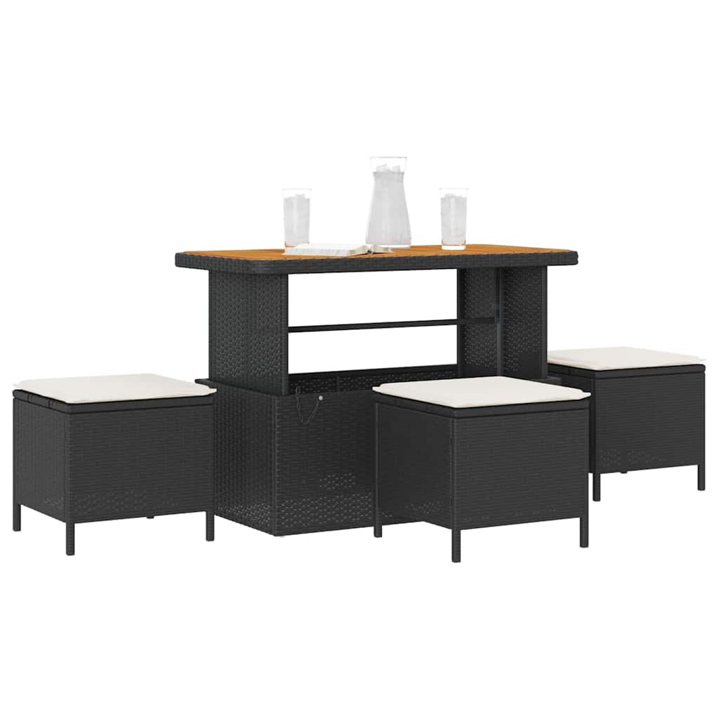 Garden Dining Set Black Poly Rattan