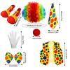 Full Feature Adult Clown Cosplay Set for Halloween Celebration Role Play Rainbow Wig Nose Bowtie Gloves Accessories Set