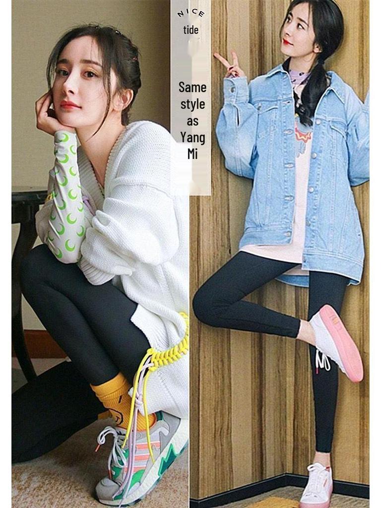 Women's High-Waist Slimming Leggings with Velvet, Button Detailing - 2024 Autumn/Winter Style