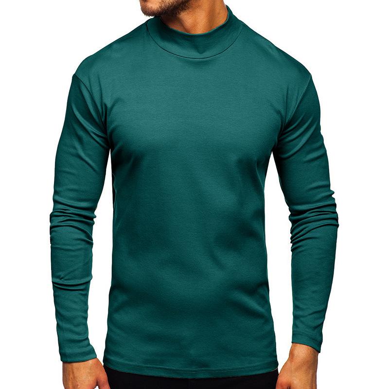 European and American Men's Thick Warm Long-Sleeve Cotton T-Shirt with Half-High Collar