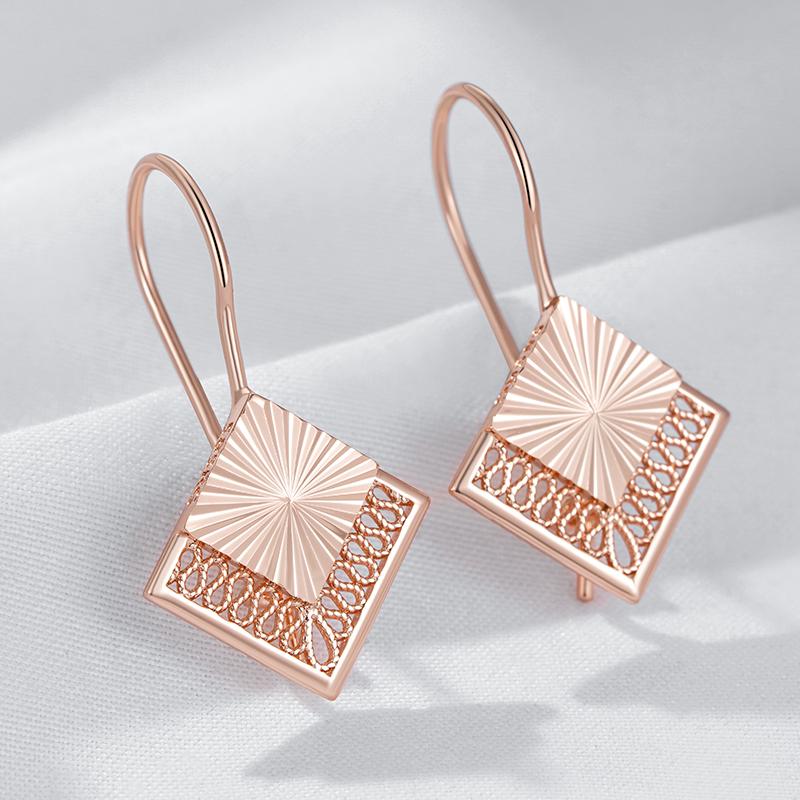 Unusual  Rose Gold Color Long Drop Earrings For Women Geometric Hollow Flower Accessories Daily Vintage Jewelry