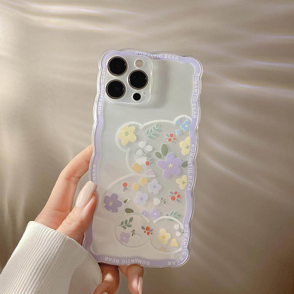 Cute Flower Bear Case for iPhone 14 iPhone 15 iPhone 16 Pro Max