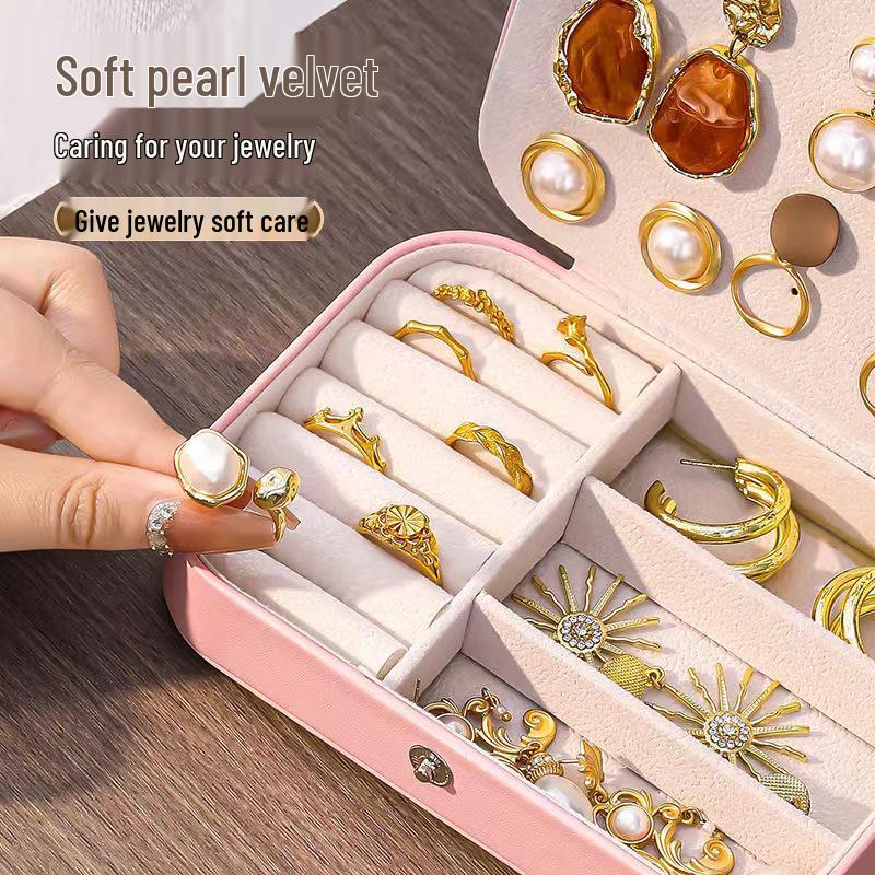 Exquisite Portable Jewelry Box: Compact Travel Storage for Earrings, Rings & Necklaces with Double-Layer Design