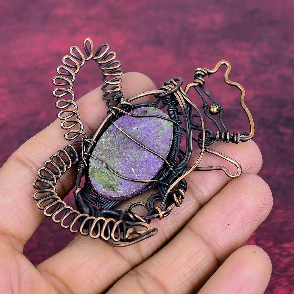 Purpurite Pendant Copper Wire Wrapped Handmade Jewelry Rabbit Gemstone Pendant