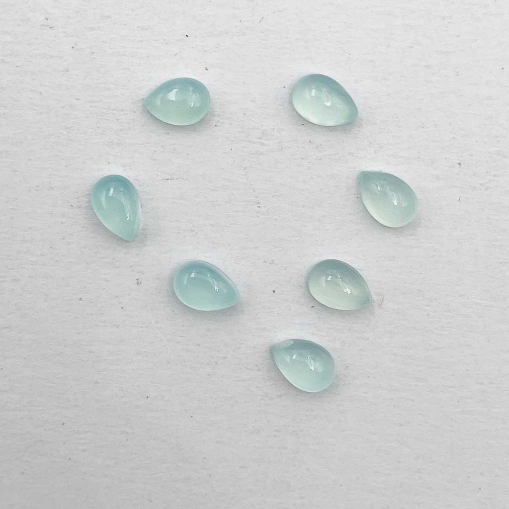 Natural Aqua Chalcedony Pear Cabochon Loose Gemstone Lot 7 Pcs 4*5 MM 3 CT For Jewelry Making
