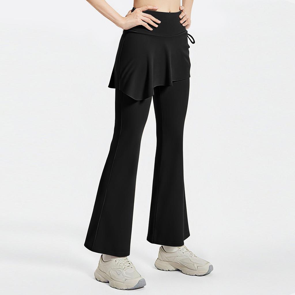 Women's 2-in-1 High Waisted Wide Leg Pants, Casual Solid Color Sports Pants, Yoga Pants