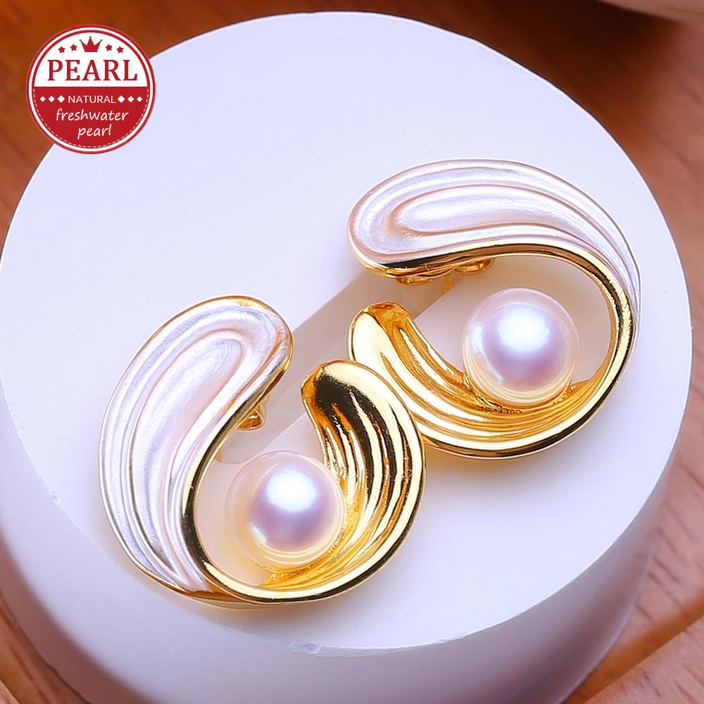

LSOOYH Natural Freshwater Pearl Earrings Gold Color Stud Earrings Fashion Birthday Gifts For Women Party Jewelry білий