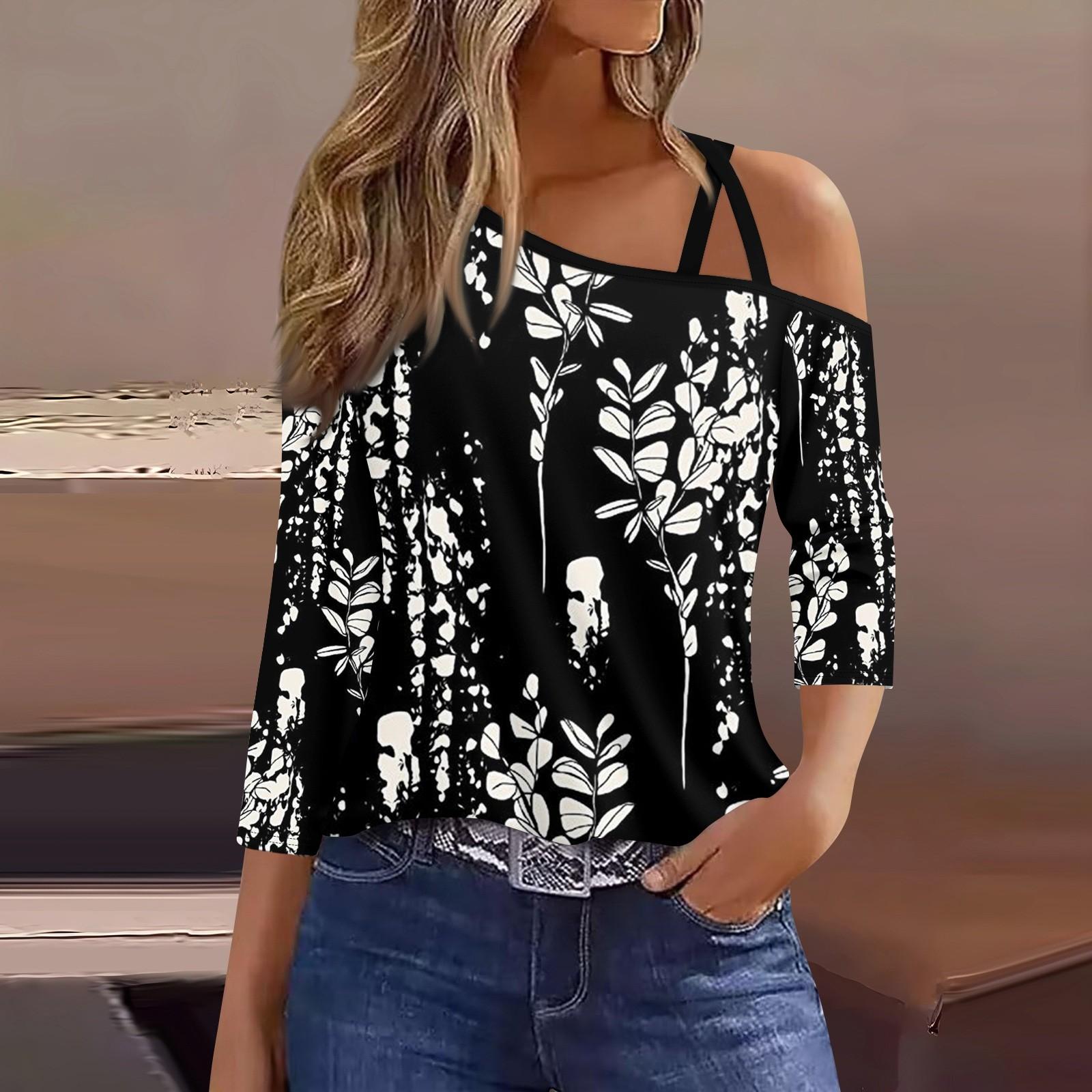 

Женская футболка Футболка с принтом Рукав 3/4 Повседневные Выходные Мода Классический с открытыми плечами Обычный Топ XXL