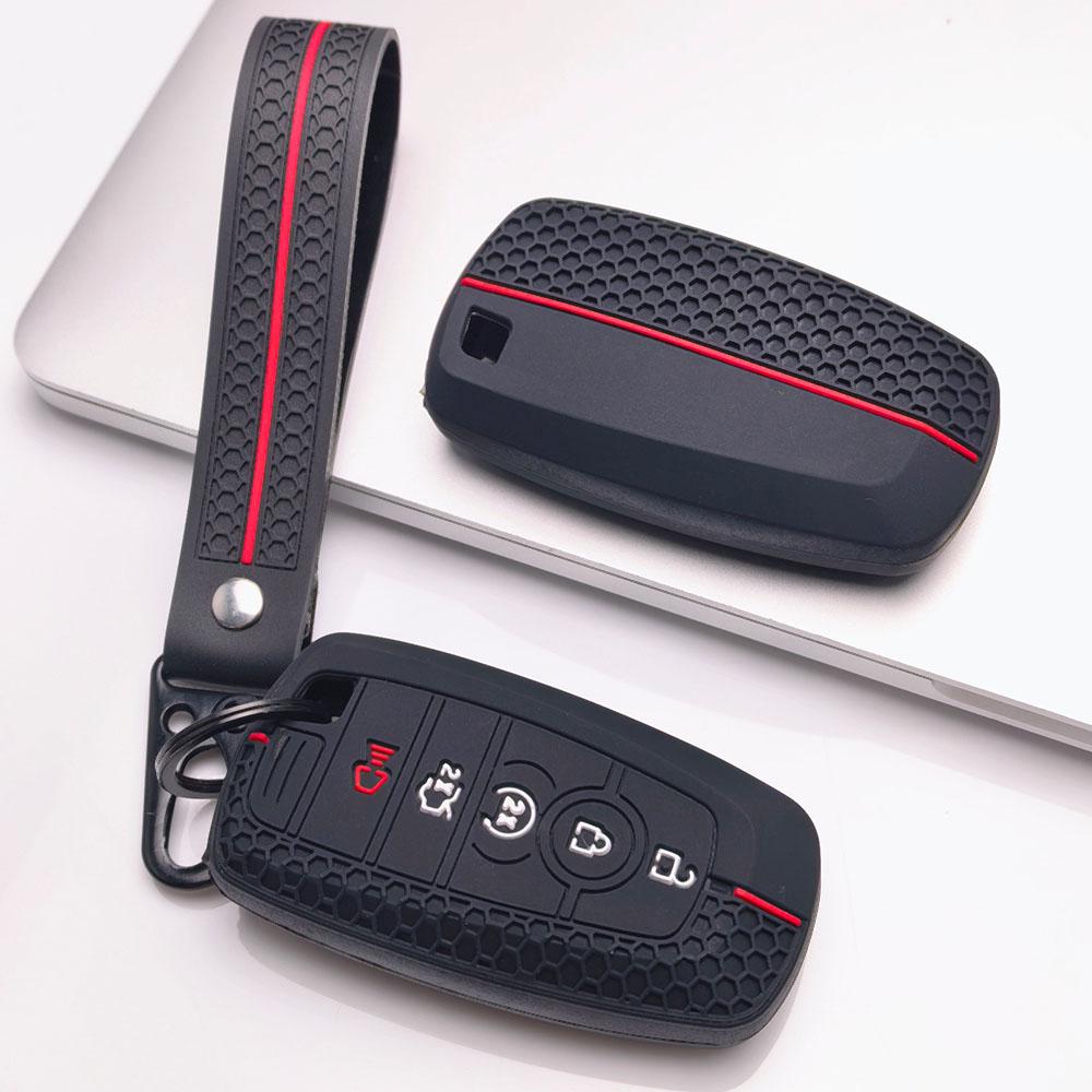 Silicone Key Fob Cover with Matching Keychain Compatible with Ford F150 F250 F350 Explorer Edge Escape Fusion Mustang Expedition, Fits Ford Escape