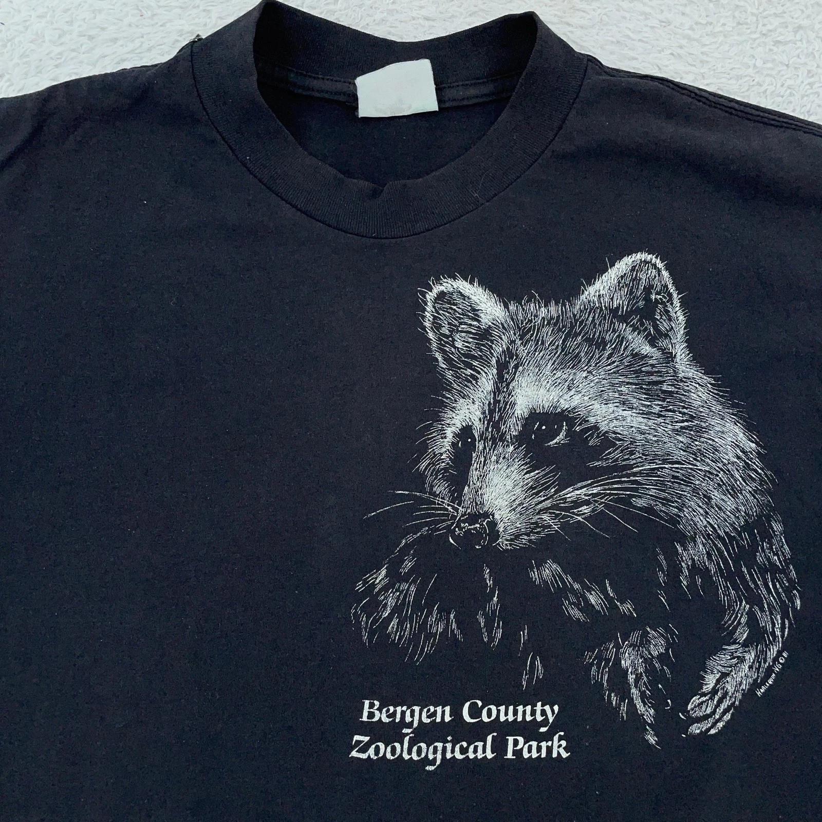 Vtg Bergen County Zoological Park Raccoon T-Shirt Medium New Jersey Nature 90s M