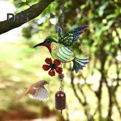 Campanello a vento con fiori e uccelli colorati con tubi in alluminio/campana che si illumina al buio, gancio a sfera, decorazione per esterni, giardino, patio, campana a vento in metallo