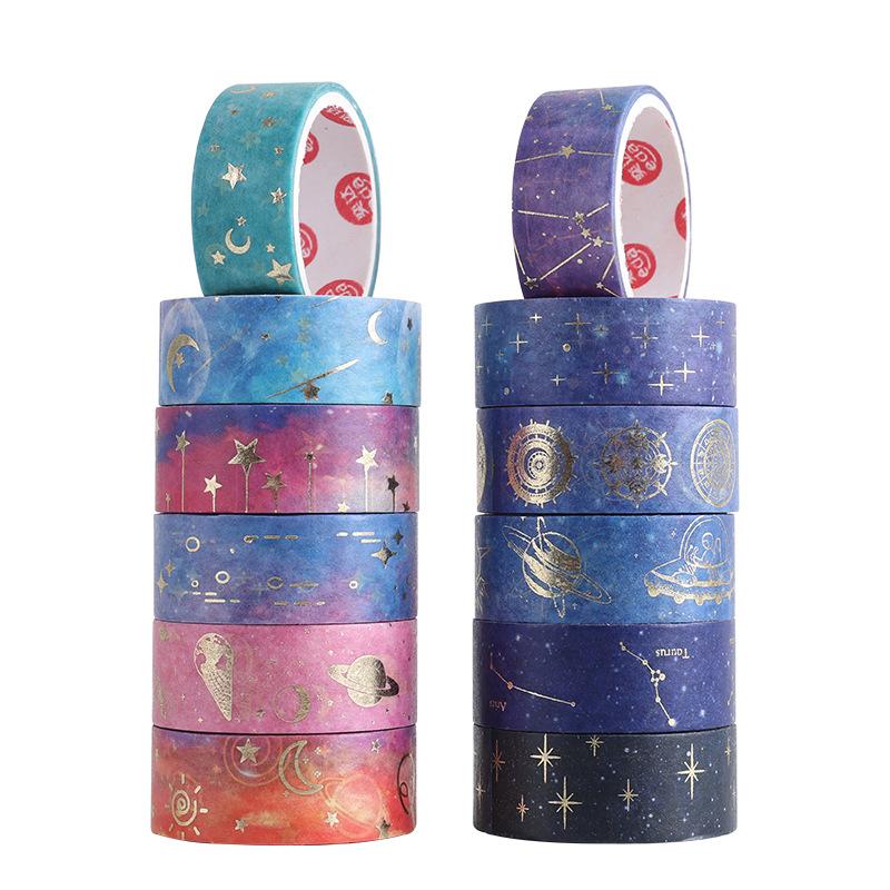 12 Stück Sternennacht Washi Tape Set Galaxie Sternbild Mond Stern Klebeband Masking Tapes Heimaufkleber Dekoration