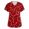 Women's V-neck Christmas printed short-sleeved pocket side-slit protective suit top