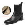 Krazing Pot Sheepskin Square Toe Med Heels Chelsea Boots Size 42 Zip Women Pleated Decoration Vintage Ankle Boots