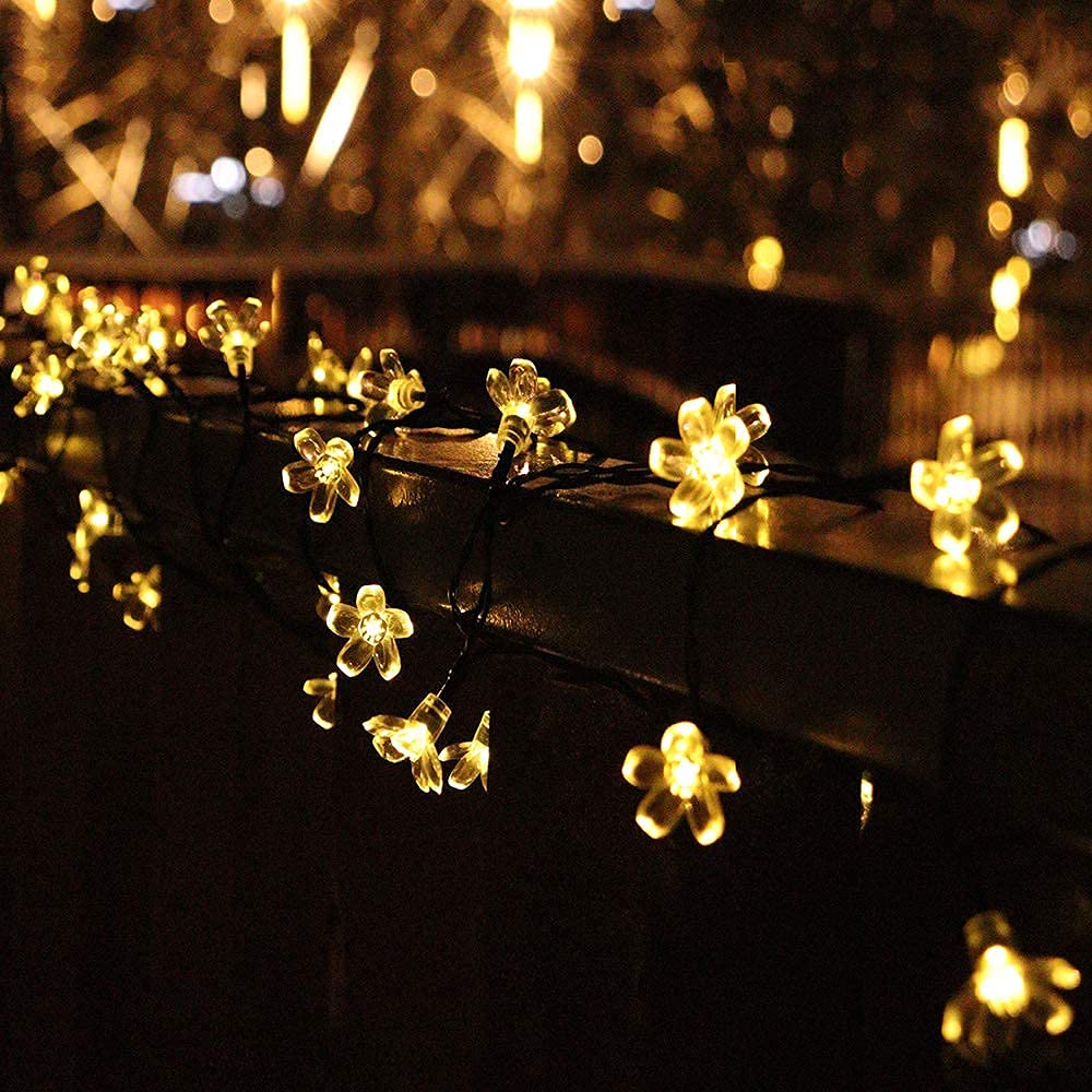 Solar String Flower Lights Outdoor Waterproof 50 LED Fairy Light Decorations for Garden Fence Patio Yard Christmas Tree, Lawn, Party