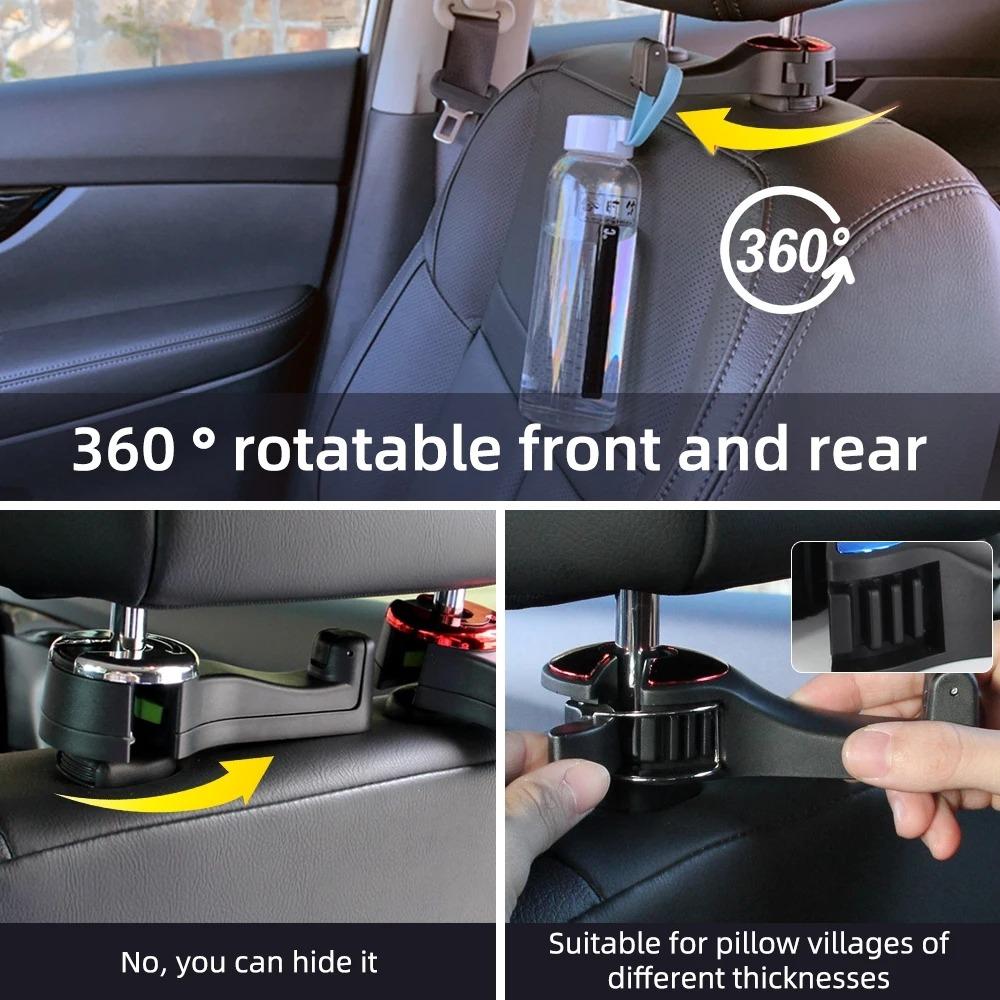 3 in 1 Car Back Seat Headrest Hook Mobile Phone Holder for Bag Purse Cloth Grocery Storage Hook Phone Holder Auto Fastener Clip