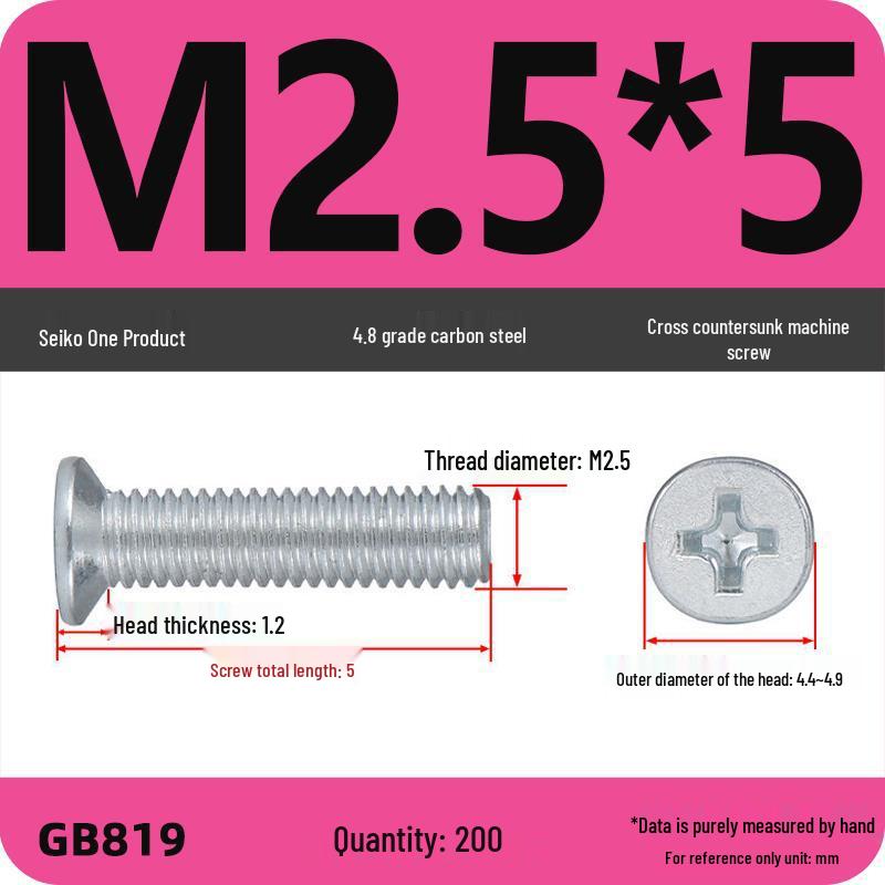 GB819 Zinc-Plated Carbon Steel Phillips Countersunk Screws: M2-M10