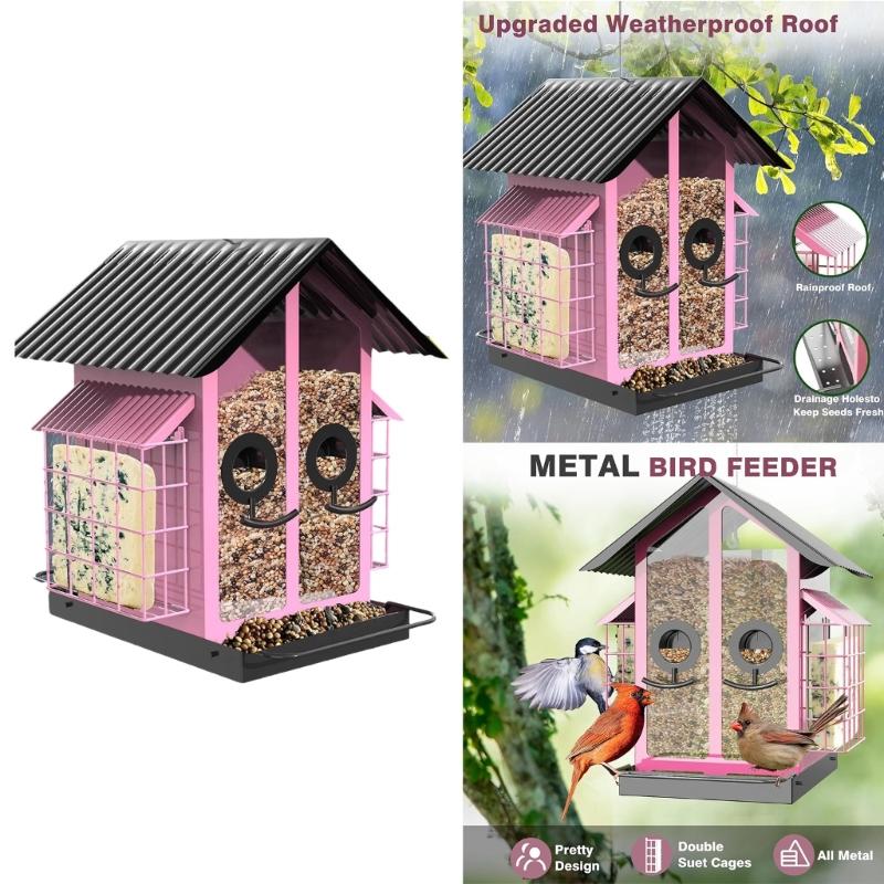 Outdoor Hanging Bird Feeder with Perch Large Capacity Feeding Station for Garden and Yard