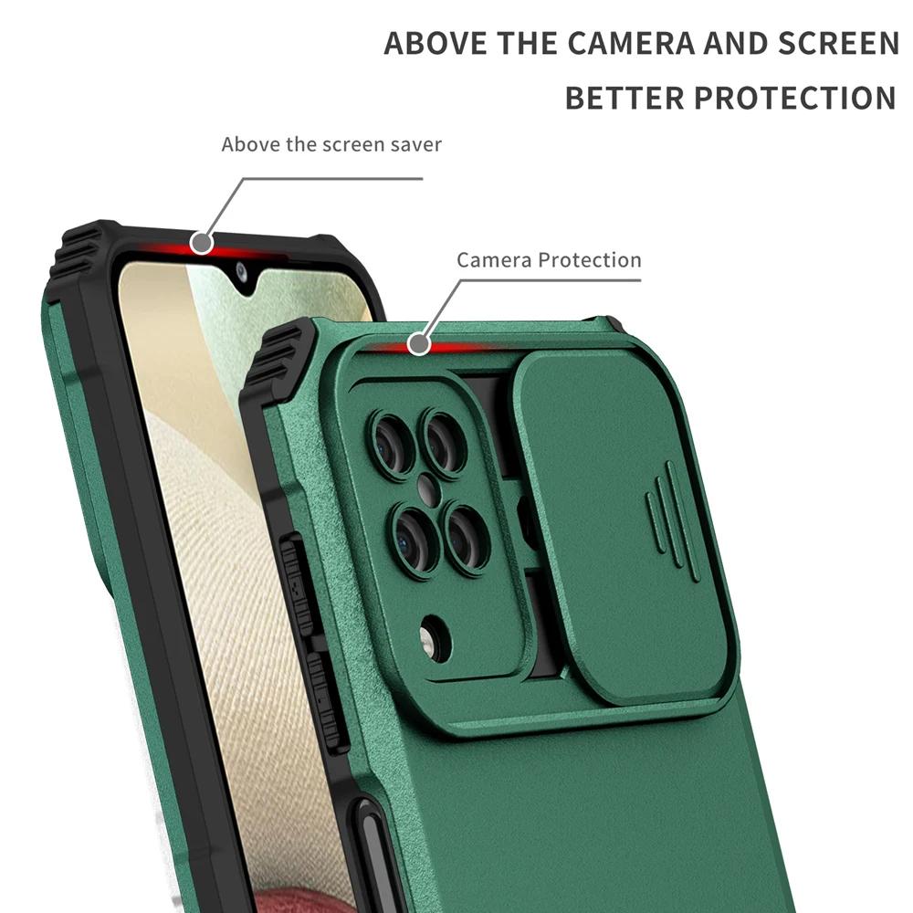 Shockproof Case for Samsung A12 A22 4G A22S A42 5G Push Pull Camera Protection Live Stand Phone Cover for Galaxy M32 M12 Cover