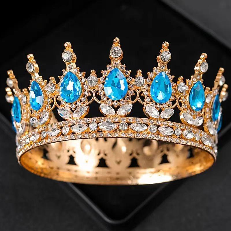 Full Round Crown Headwear Colorful Baroque Retro Full Diamond Jewelry Wedding Dress Accessories Crown Bride's Crown