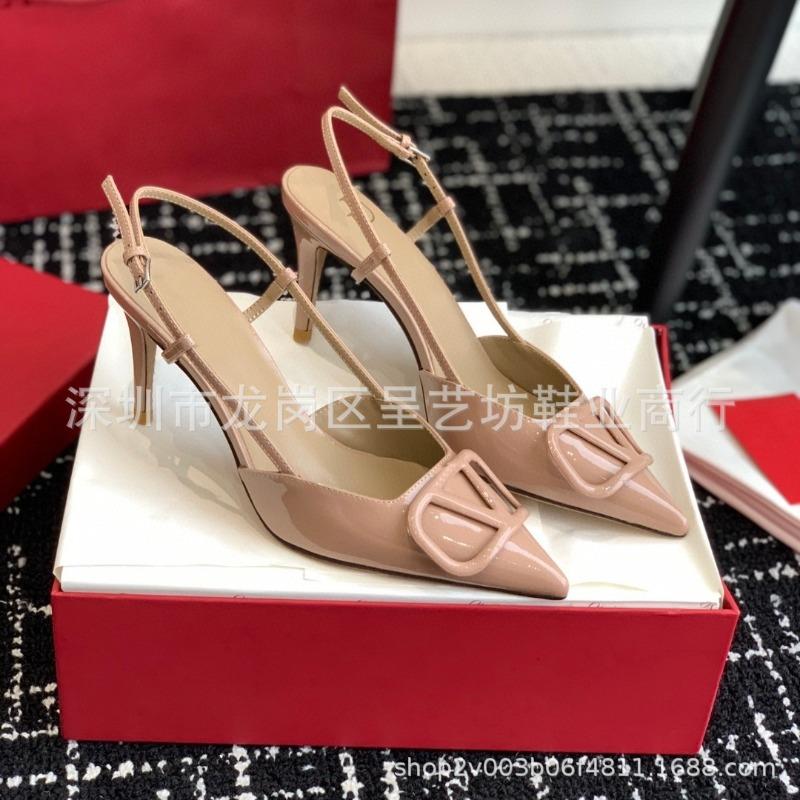 

High heels women s shoes new metal buckle pointed single shoes patent leather bag head rear empty stiletto sandals 4cm35