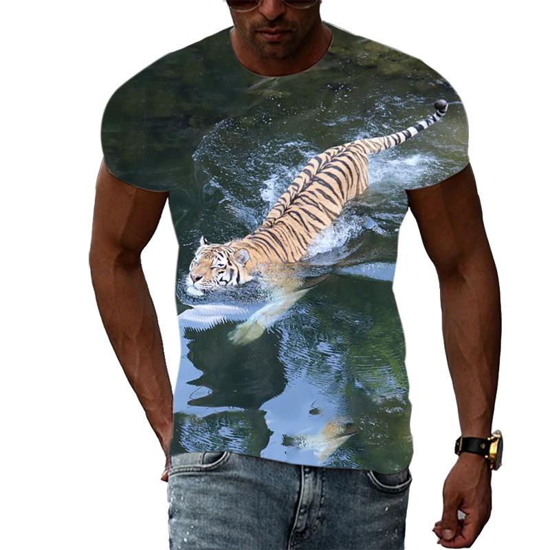 Letní móda Trička s grafikou Tiger Muži Neformální Potisk Trend Trička s krátkým rukávem Hip Hop Harajuku Streetwear se zvířecím vzorem