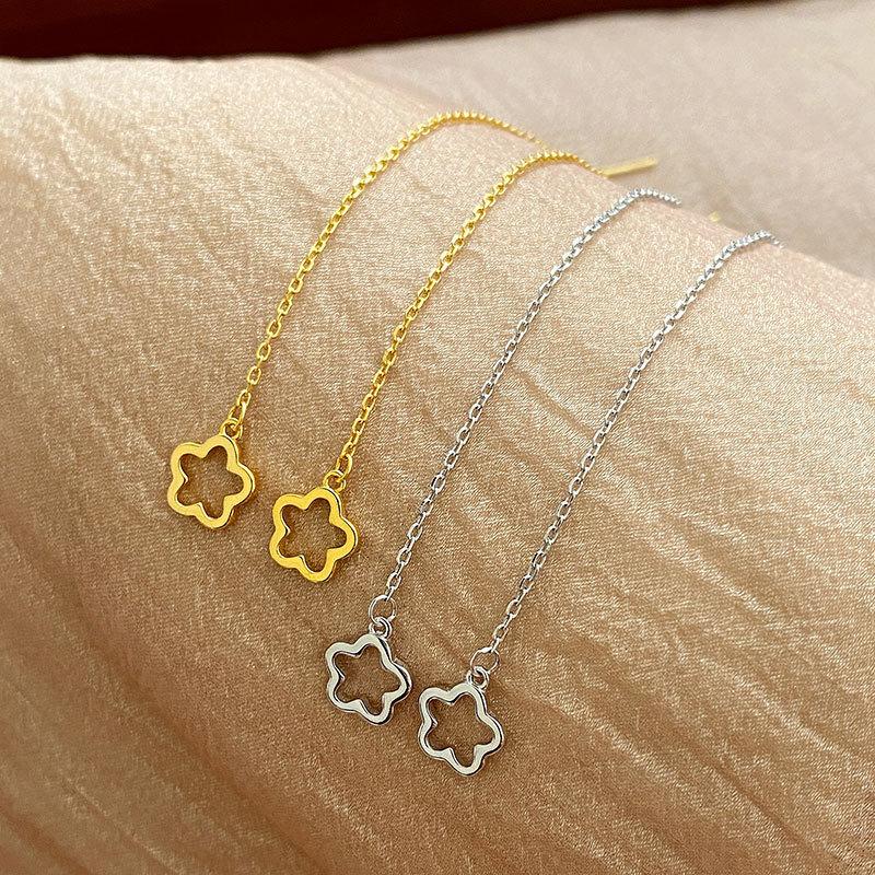 ANENJERY Hollow Flower Drop Earring Line for Women Trendy All Match Tassel Drop Earrings Jewelry Accessory