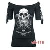 Stylish Women's Fashion Skull Printed Cool Black T-shirt Plus Size Slash Slit Tops