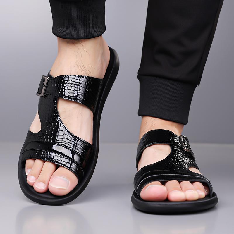 TUINANLE Men Slippers Leather Mens Shoes Slippers Casual Sandals for Men Outdoor Chaussure Homme Sandalias