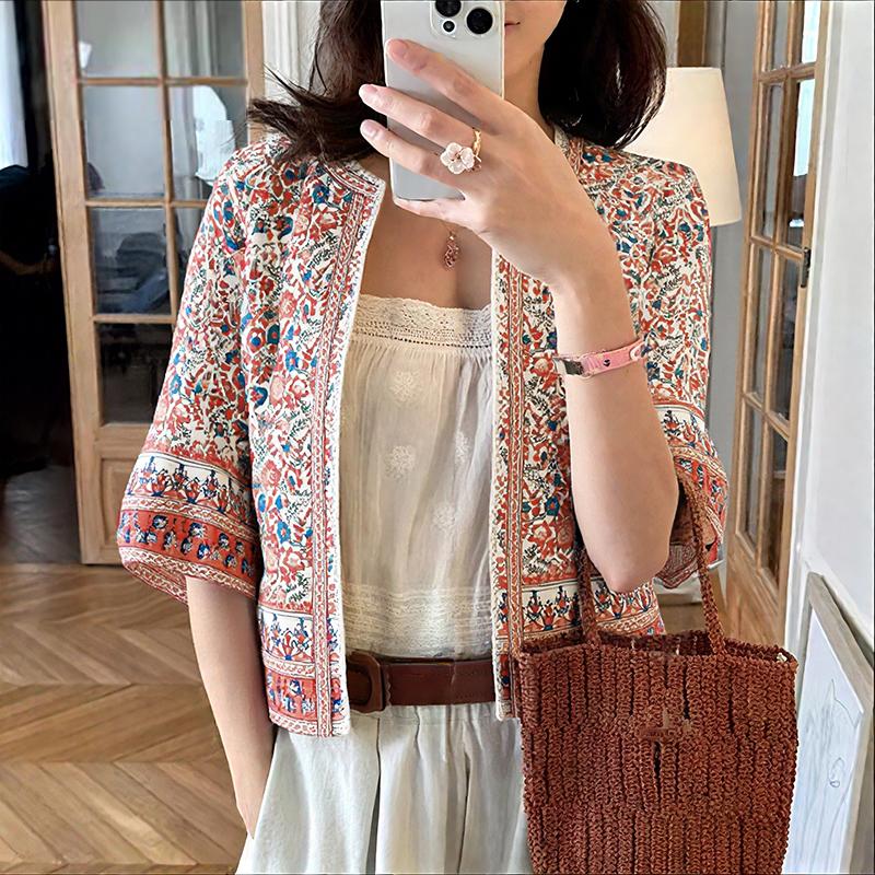 

ZANZEA Women Casual Round Neck Loose Half Sleeve Print Cardigan Blouse 4XL червоний
