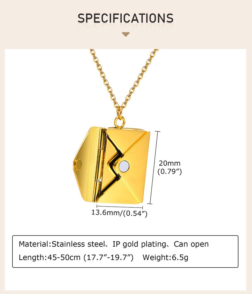 Customzied Envelope Locket Necklace Pendant For Women, Stainless Steel Love Letter Engrave Personalized Secret Message Jewelry