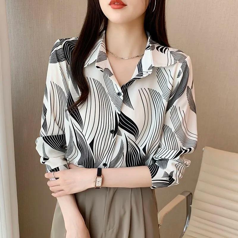 New Korean Print Design Temperament Shirt Long-sleeved Loose Retro Versatile Top Casual Shirt