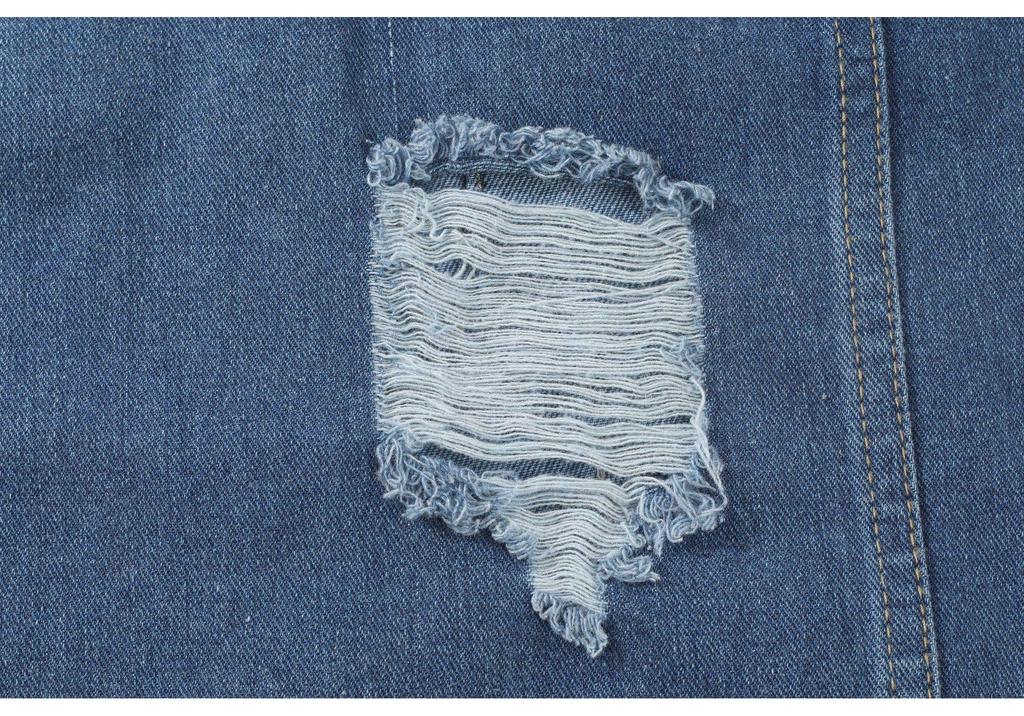 Women's Denim Lapel Jacket - Washed and Ripped, Long Sleeve, Non-Stretch, 2025 Collection.