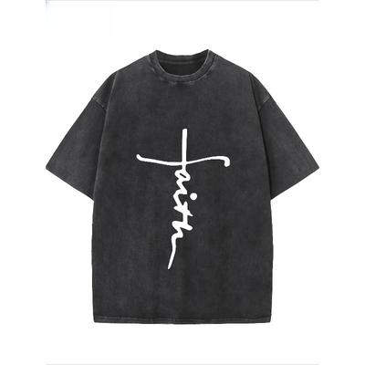God's Brush Men's Washed Cotton T-shirt, Vintage Pure Cotton T-shirt, Animated Printing, Streetwear, Summer Casual T-shirt, Rock Clothing