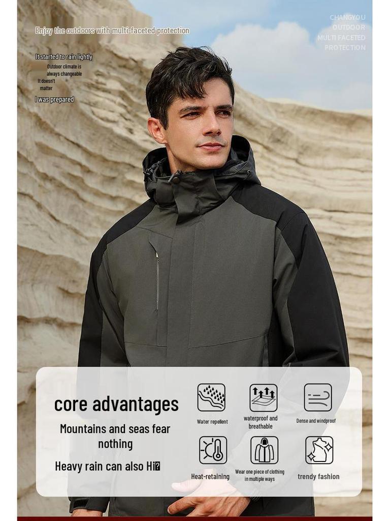 Unisex 3-i-1 Vintervandringsjacka: Vindtät, Varm, Avtagbar med Logobrodyr för Arbetskläder för Utomhusbruk